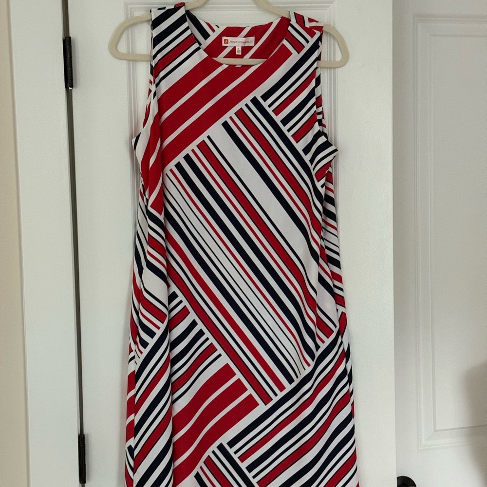 Jude Connally Red and Black Striped Midi Dress